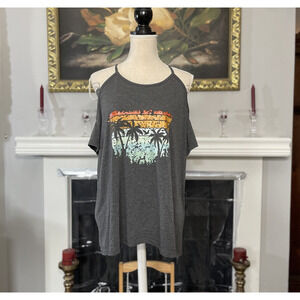 Perout Women's Open Shoulder Sunrise Sunset Graphic T-Shirt Size 2XL